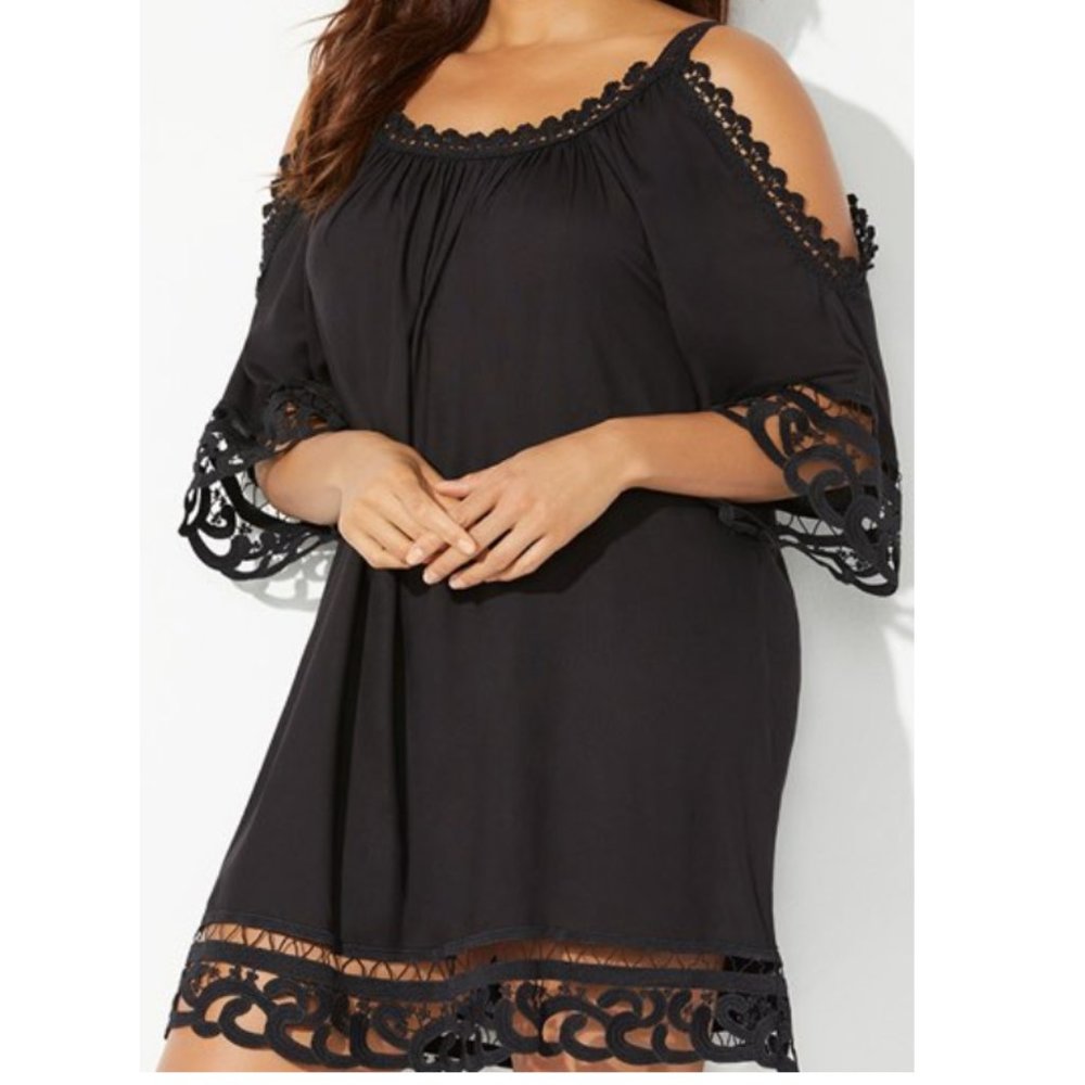 Nwt Crochet lace Trim Cold Shoulder Coverup Swimsuits For All Boho Vera